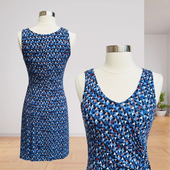 NIC+ZOE Blue Geometric Sleeveless Sheath Dress- XSP/ 0P - Picture 2 of 4